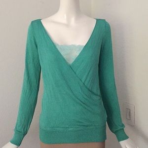 Bebe blue green wrap sweater